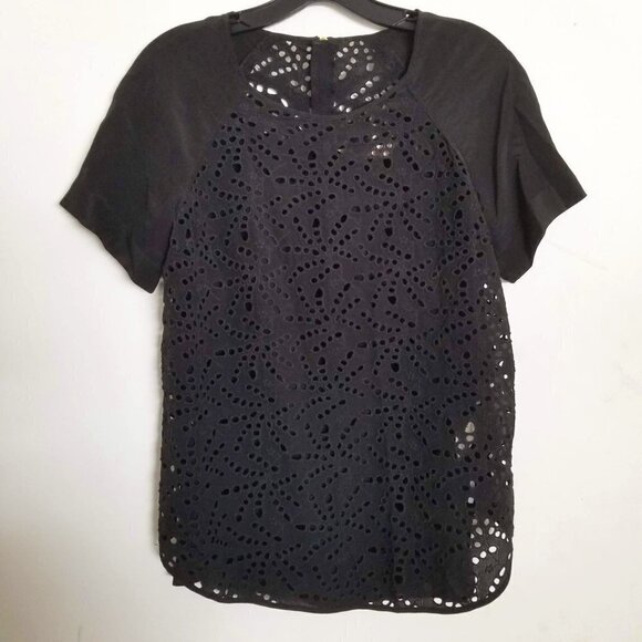 Rebecca Taylor Eyelet Zipper Back Short Sleeve Top - Picture 1 of 12